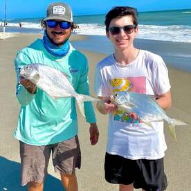Double pompano surf fishing bite