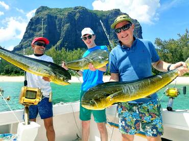 3 splendid doradoes and 2 skipjacks 