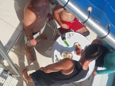 Clients enjoying albacore tuna sashimi