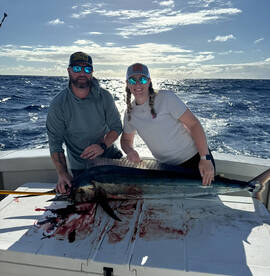 blue marlin and 2 wahoo