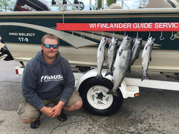 5-6 running solo, 13lb chinook in the middle