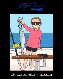 A young angler proudly displaying a Great Barracuda on a fishing charter in Puerto Rico, showcasing a fun and engaging fishing experience.